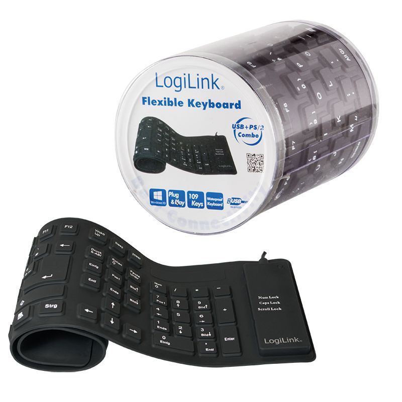 Logilink Flexible waterproof USB + PS/2 Keyboard Black