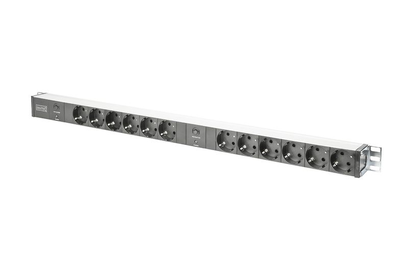 Digitus DN-95405 aluminum outlet strip with overload protection 12 safety outlets 2x2m supply safety plug