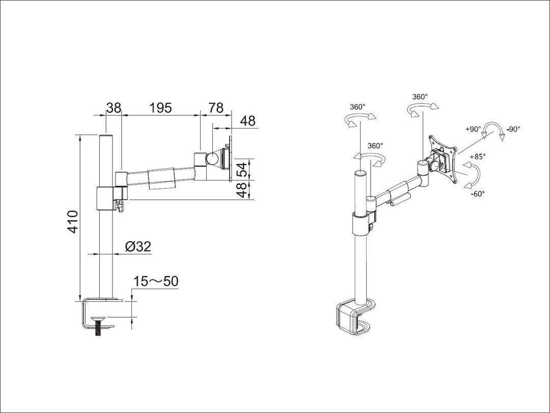 Multibrackets M VESA Deskmount Officeline Single I 15"-30" Black