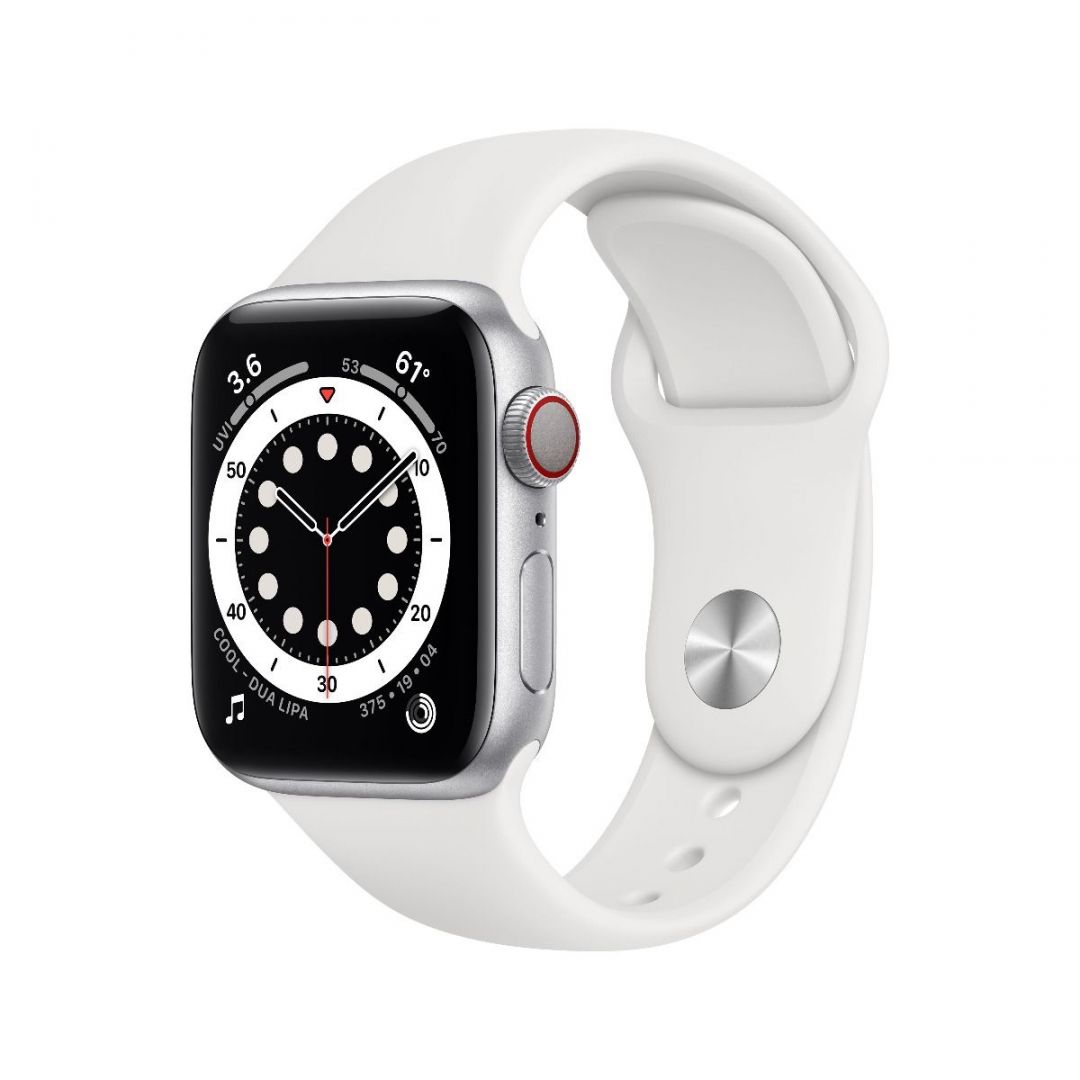 Apple Watch Series 6 GPS + Cellular 40mm Silver Aluminium Case with White Sport Band