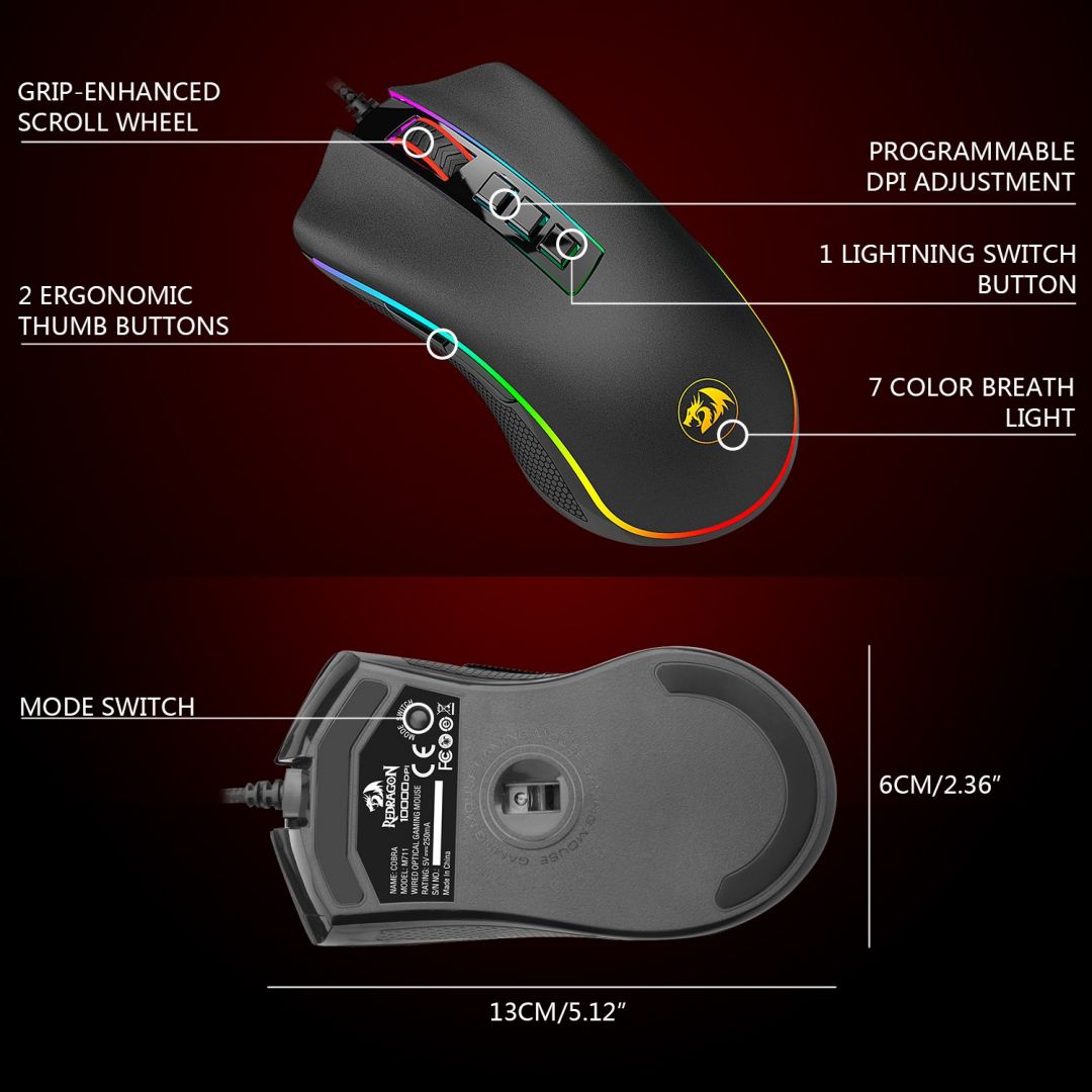 Redragon M711-FPS Cobra Flawless RGB Wired gaming mouse Black