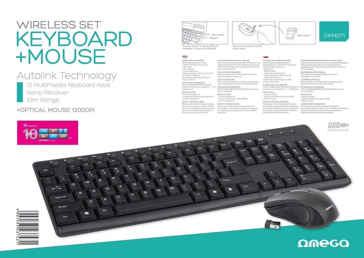 Omega OKM071B wireless keyboard & mouse Black