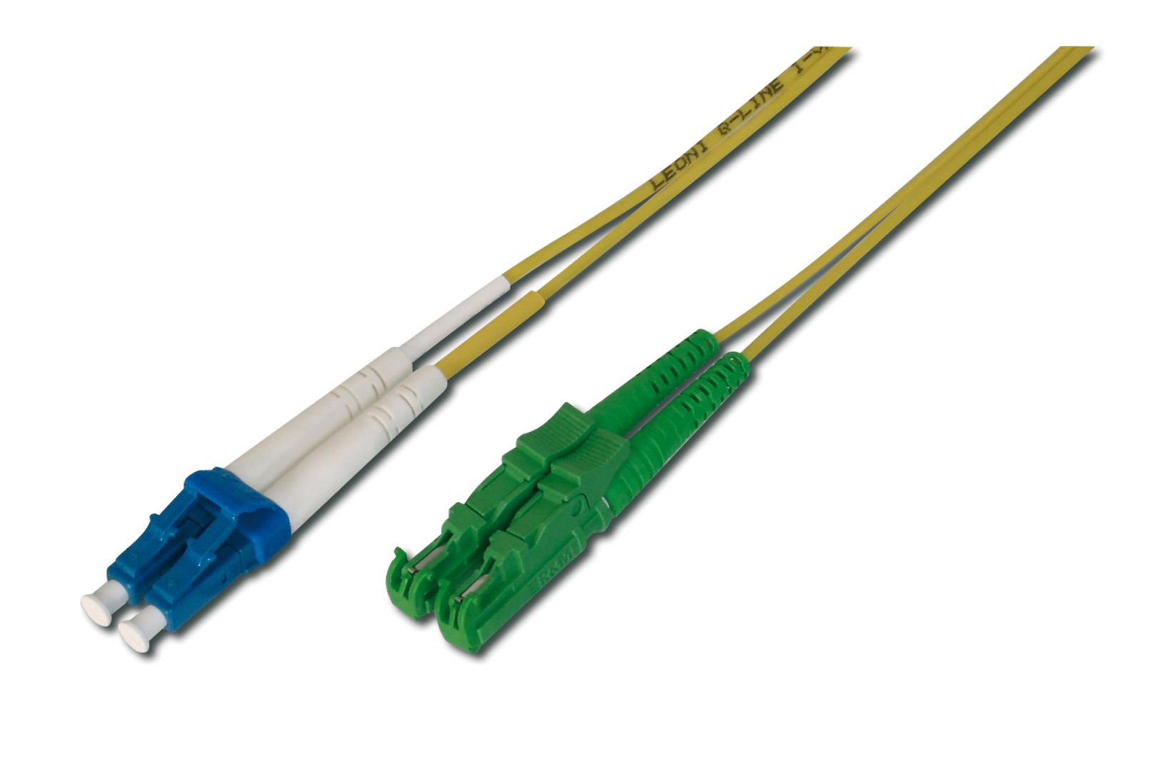 Assmann FO patch cord, duplex, E2000 (APC) to LC (PC)