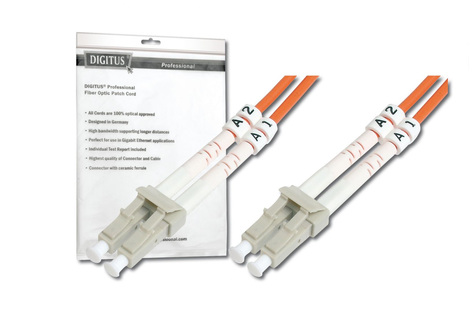 Digitus FO patch cord, duplex, LC (APC) to LC (PC)