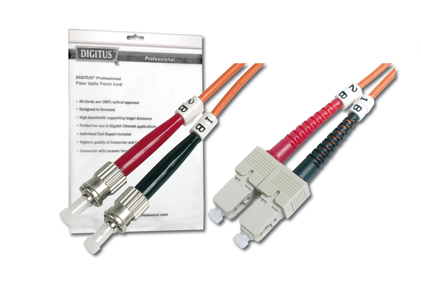 Digitus FO patch cord, duplex, ST to SC