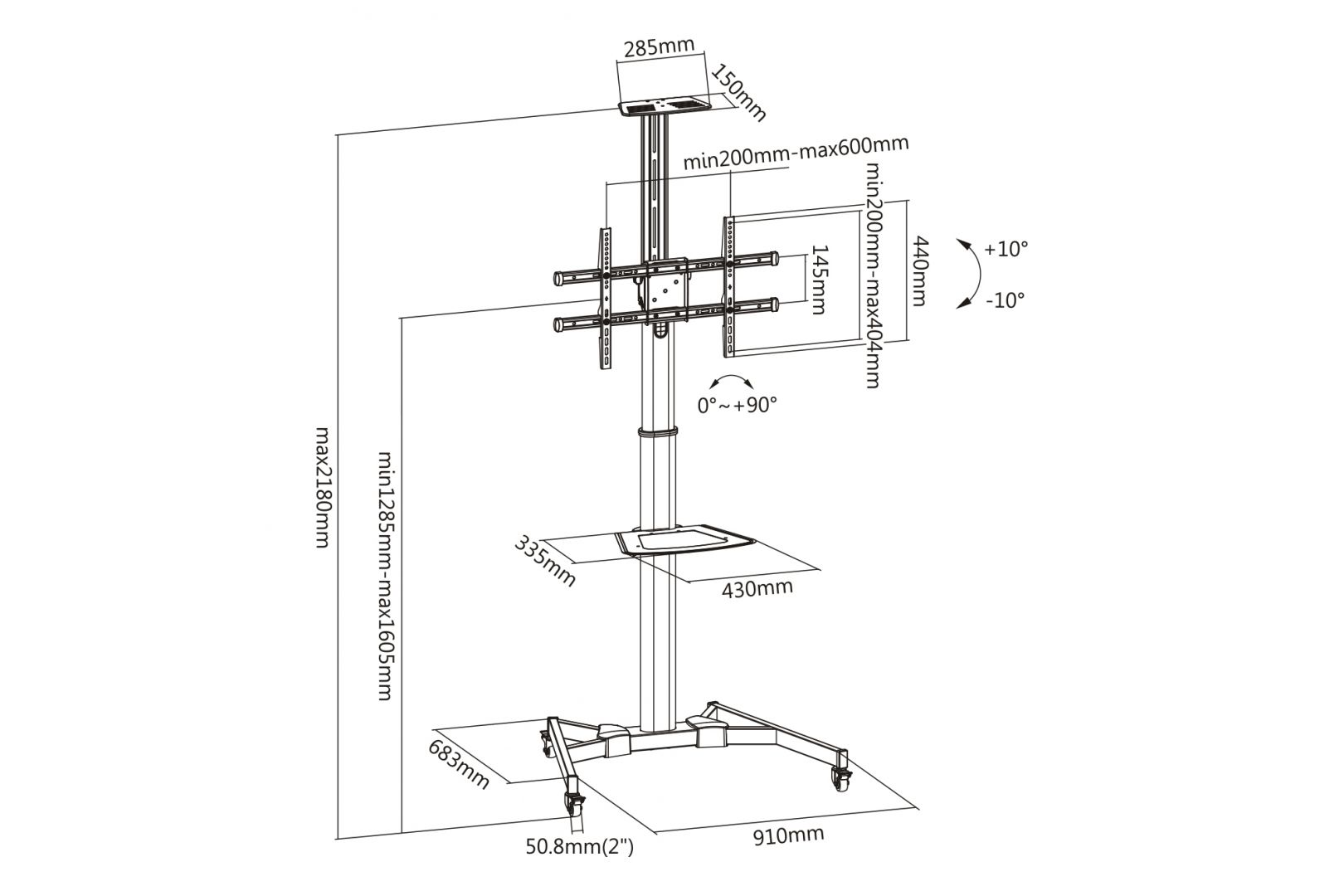 Digitus TV-Cart for screens up to 70", max. 50kg