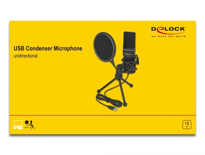 DeLock USB Condenser Microphone Set  for Podcasting, Gaming and Vocals Black