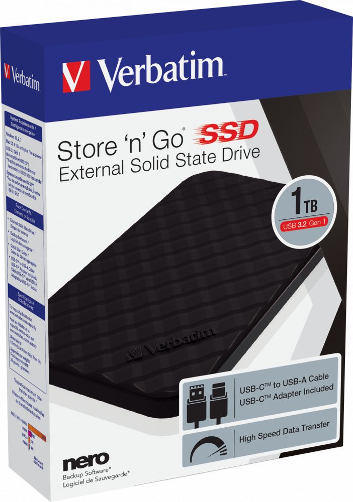 Verbatim 1 TB USB 3.2 Store ''n'' Go Portable SSD Black