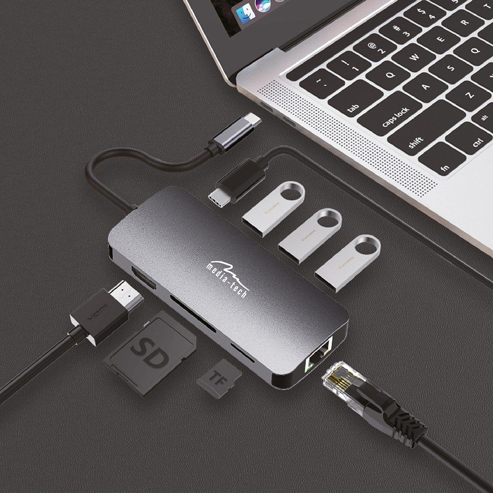 Media-Tech MT5044 8 in 1 USB-C HUB PRO Grey