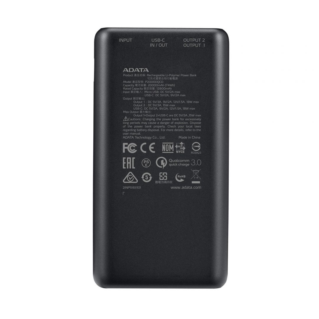 A-Data P20000QCD 20000mAh Power Bank Black