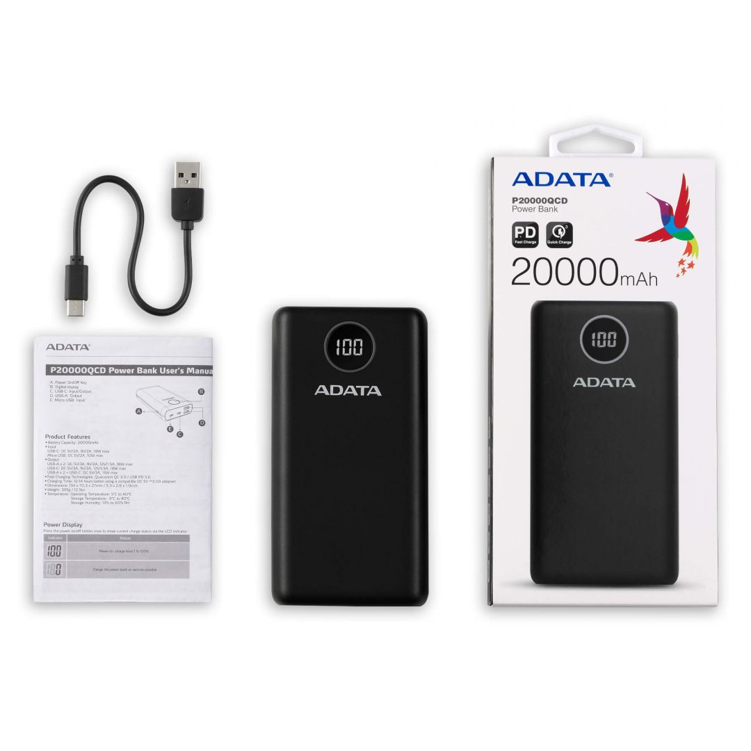 A-Data P20000QCD 20000mAh Power Bank Black