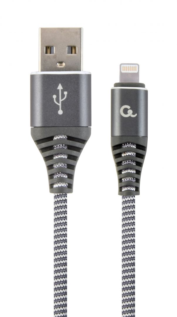 Gembird CC-USB2B-AMLM-1M-WB2 Lightning Premium cotton braided 8-pin charging and data cable 1m Space Grey/White