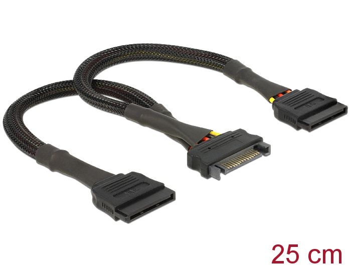 DeLock SATA 15 pin female > 2x SATA 15 pin male 25cm Power Cable