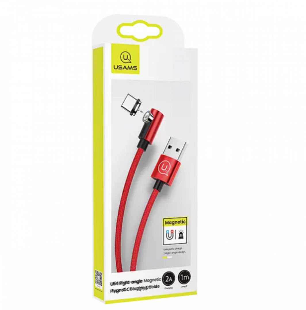 Usams U54 Right-angle Aluminum Alloy Magnetic Charging Cable Micro Red