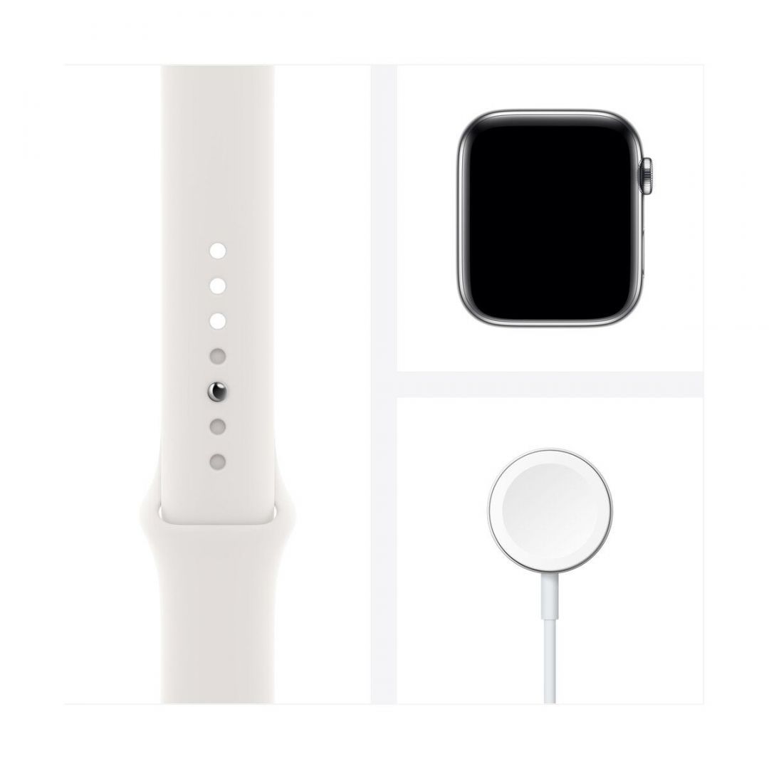 Apple Watch Series 6 GPS + Cellular 44mm Silver Stainless Steel Case with White Sport Band