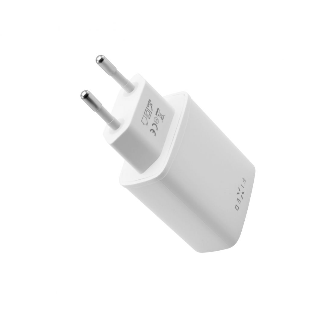 FIXED S mains charger with USB-C and USB output, PD support, 30W, white