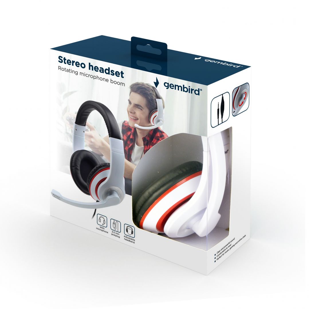 Gembird MHS-03-WTRDBK Stereo Headset White/Black