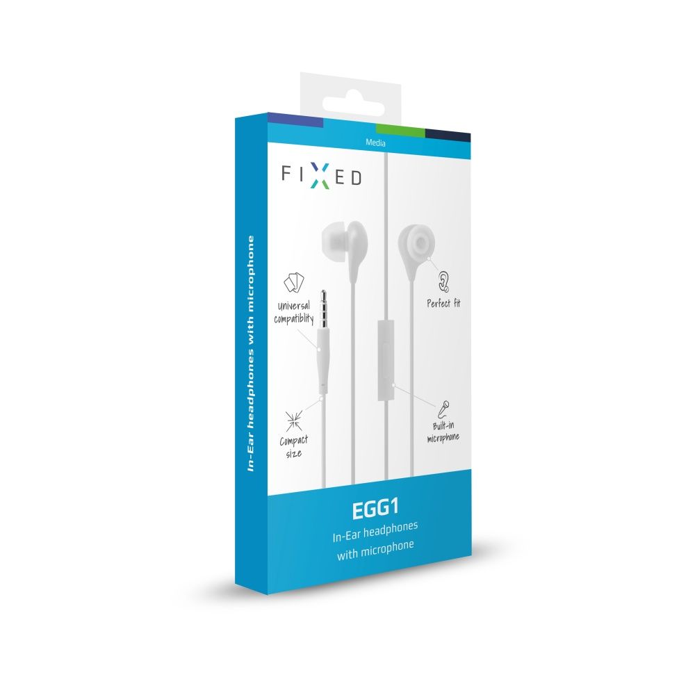 FIXED Waterproof in-ear headphones with microphone EGG1, IPX3, white