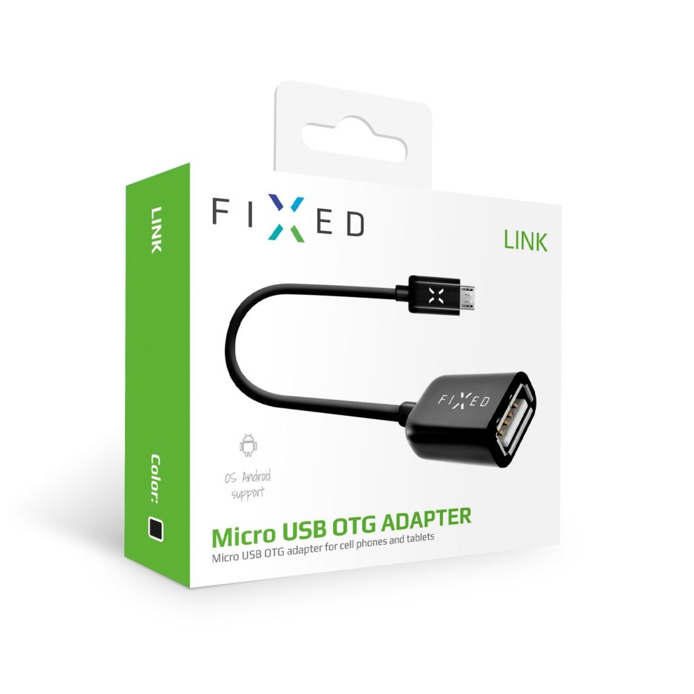 FIXED OTG data cable with micro USB/USB (F) connectors, USB 2.0, 20 cm, black