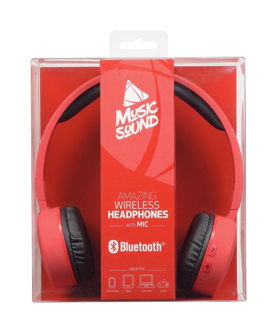 MUSICSOUND Bluetooth MUSIC SOUND headphones with headband and microphone, red