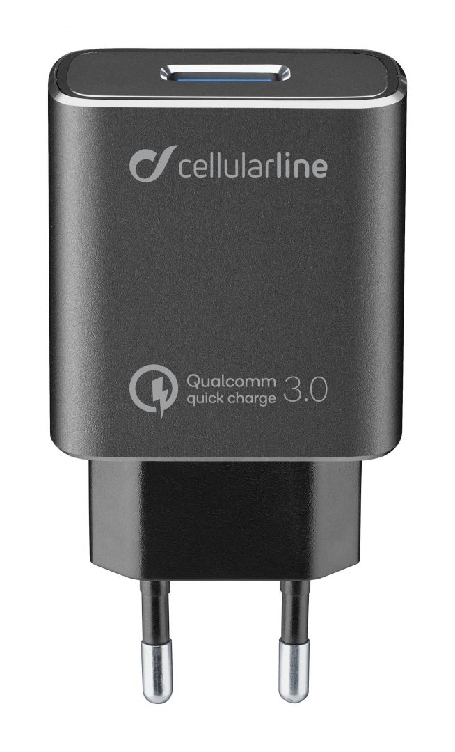 Cellularline Set USB charger and durable USB-C cable Tetra Force 18W, Qualcomm? Quick Charge 3.0, black