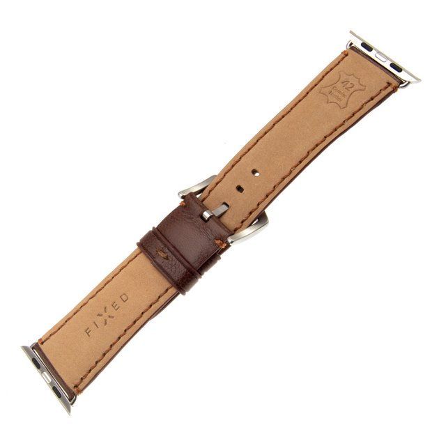 FIXED Berkeley leather strap for Apple Watch 42 mm and 44 mm with silver buckle, size L, brown