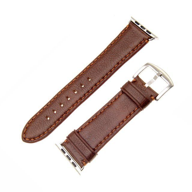 FIXED Berkeley leather strap for Apple Watch 42 mm and 44 mm with silver buckle, size L, brown