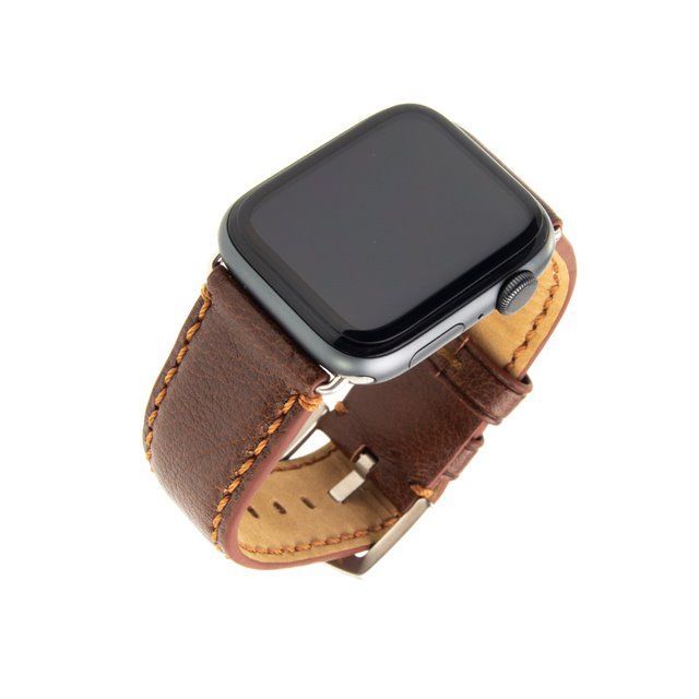 FIXED Berkeley leather strap for Apple Watch 42 mm and 44 mm with silver buckle, size L, brown