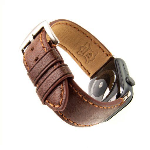 FIXED Berkeley leather strap for Apple Watch 42 mm and 44 mm with silver buckle, size L, brown