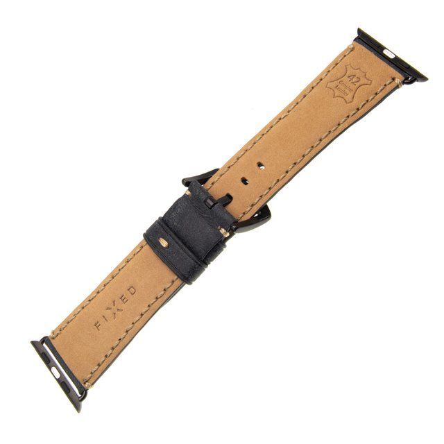 FIXED Berkeley leather strap for Apple Watch 42 mm and 44 mm with black buckle, charcoal black