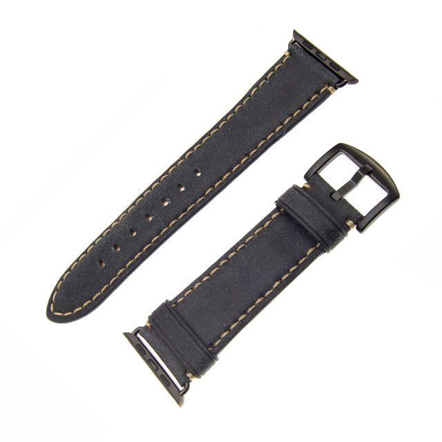 FIXED Berkeley leather strap for Apple Watch 42 mm and 44 mm with black buckle, charcoal black