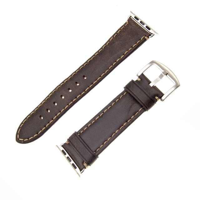 FIXED Berkeley leather strap for Apple Watch 42 mm and 44 mm with silver buckle, charcoal