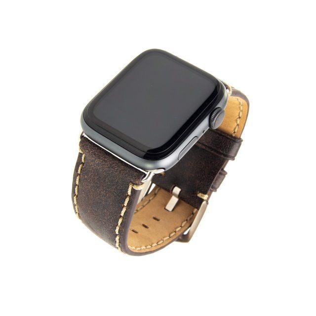 FIXED Berkeley leather strap for Apple Watch 42 mm and 44 mm with silver buckle, charcoal