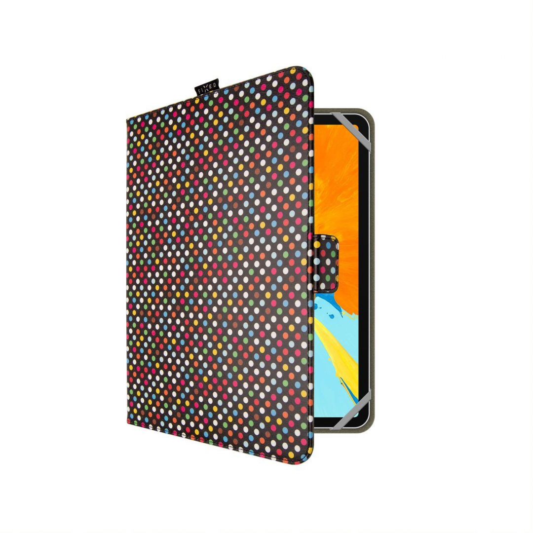 FIXED Novel case for 10,1" tablets with stand and stylus pocket, PU leather, rainbow dots