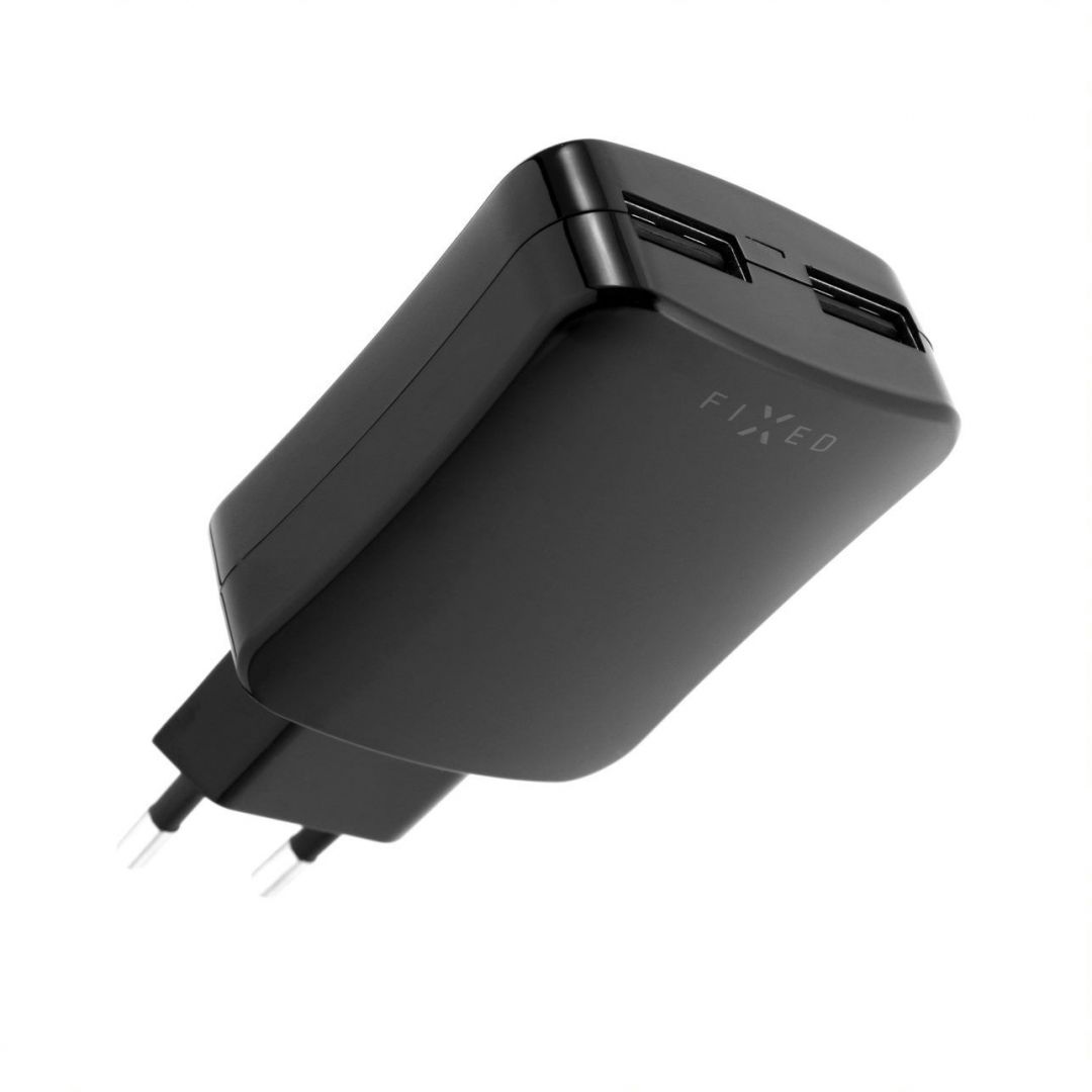 FIXED Travel charger with 2xUSB output, 24W (2x2.4A), black