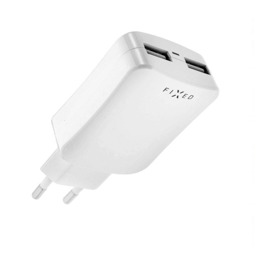 FIXED Travel charger with 2xUSB output, 24W (2x2.4A), white