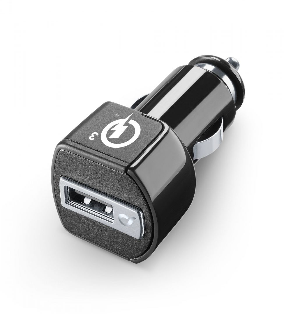 Cellularline Ncharging set of USB car charger and USB-C cable Cellularline, Qualcomm? Quick Charge ? 3.0, 18W, black