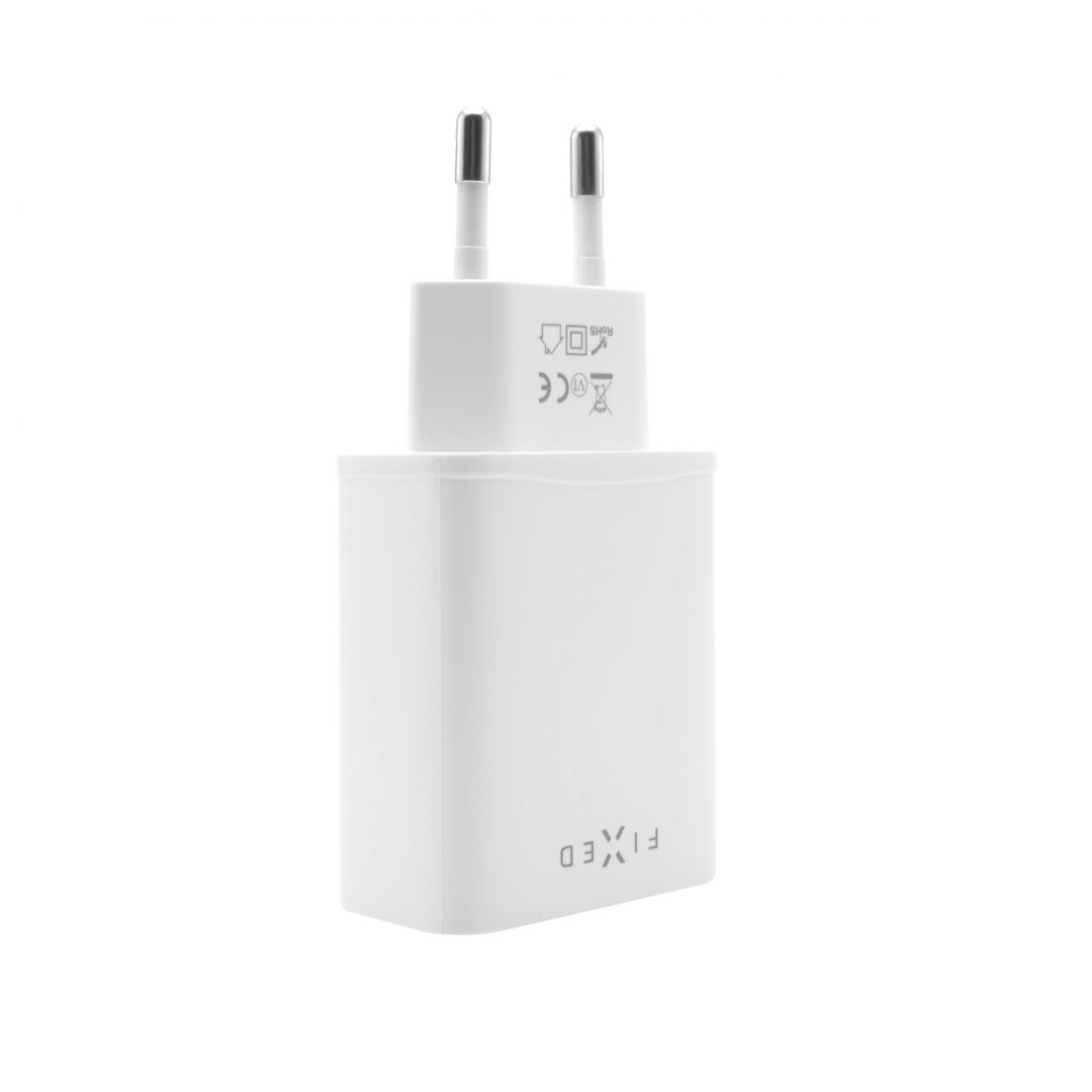 FIXED set of travel charger with USB-C output and USB-C/USB-C cable, PD support, 1 meter, 18W, white