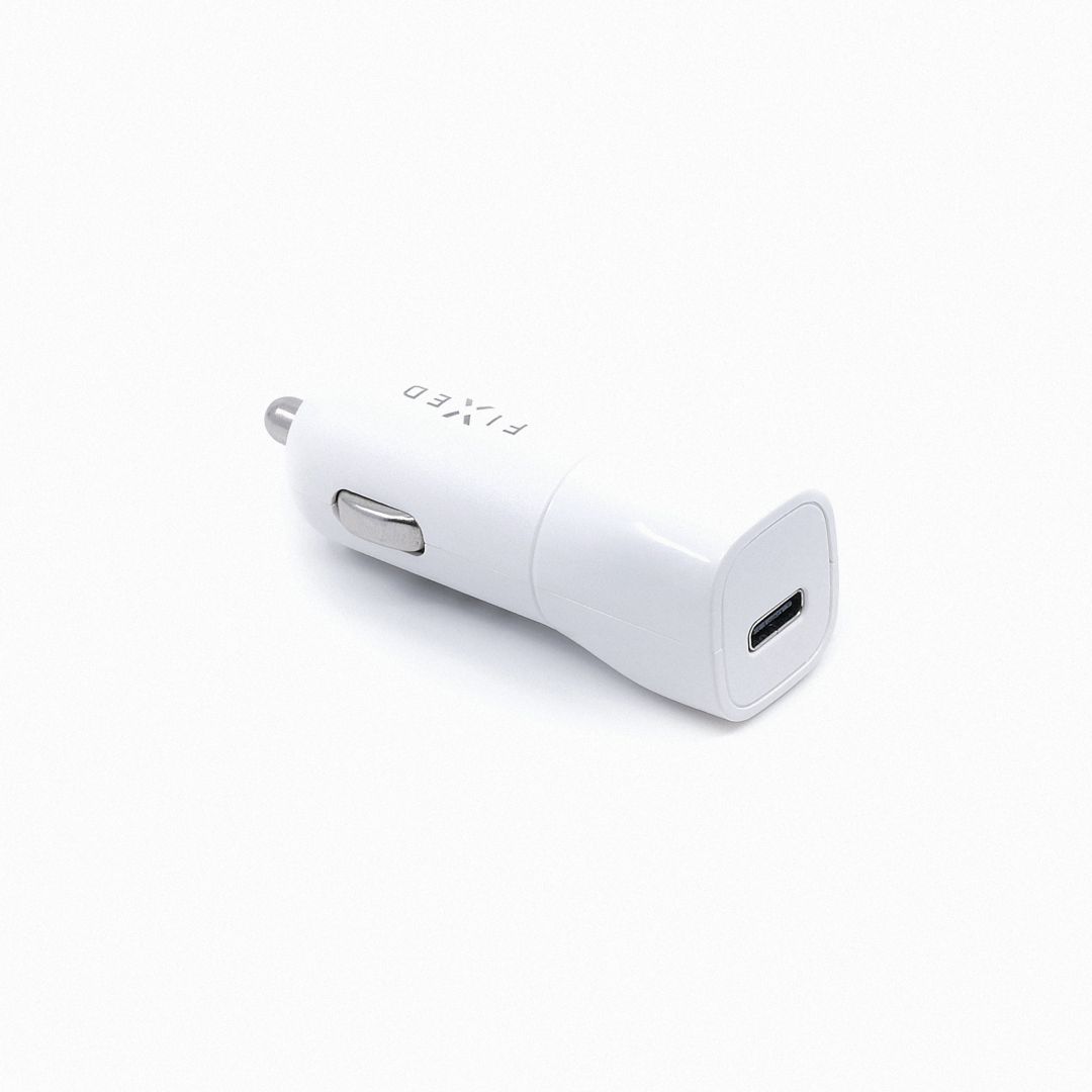 FIXED Car charger with USB-C output and PD support, 18W, white