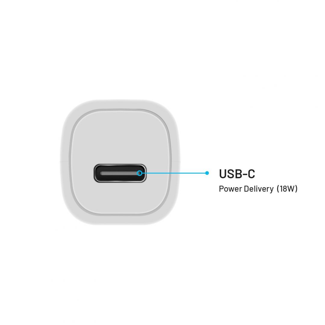 FIXED set of car charger with USB-C output and USB-C/USB-C cable, PD support, 1 meter, 18W, white