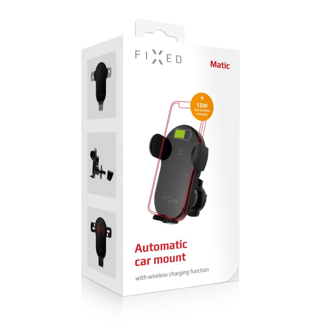 FIXED Matic car holder with automatic arms and fast wireless charging , 15W, black