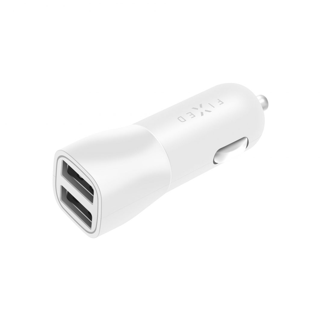 FIXED car charger with 2xUSB output, 15W Smart Rapid Charge, white