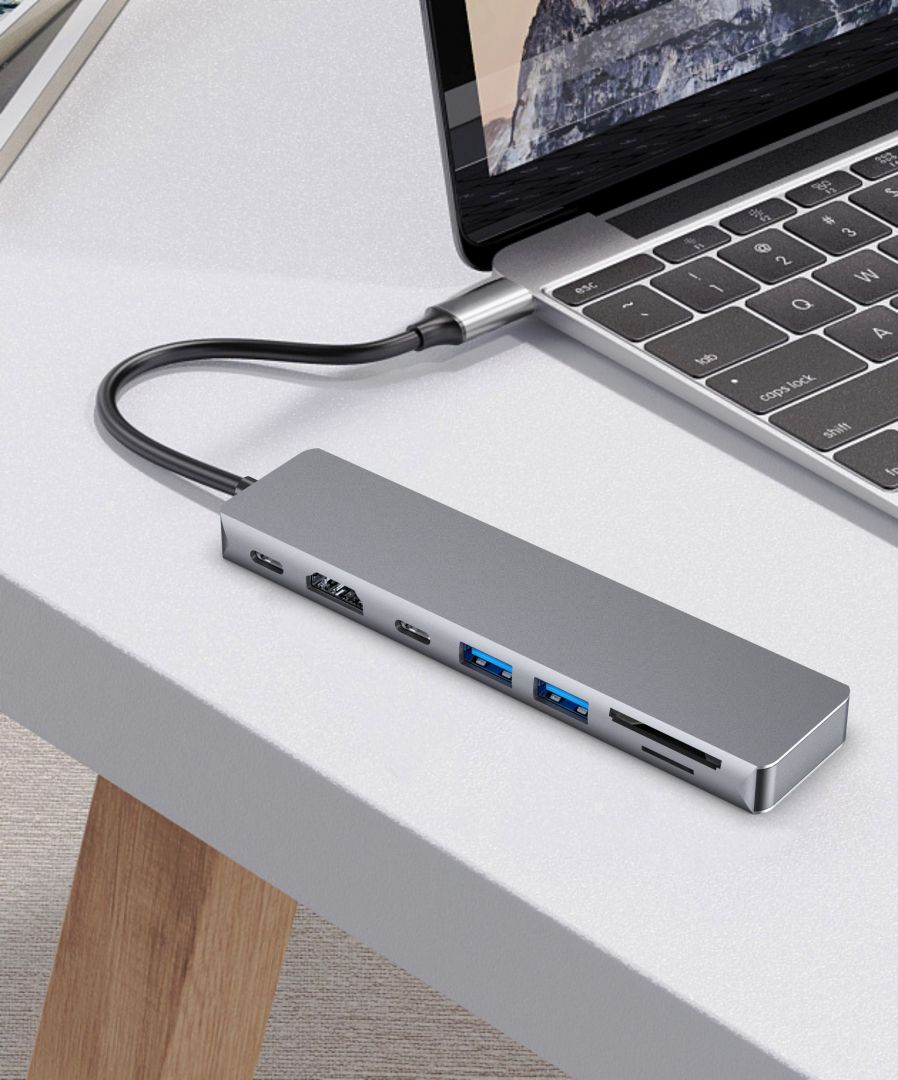 FIXED 7-port aluminum USB-C HUB Card for notebooks and tablets, gray