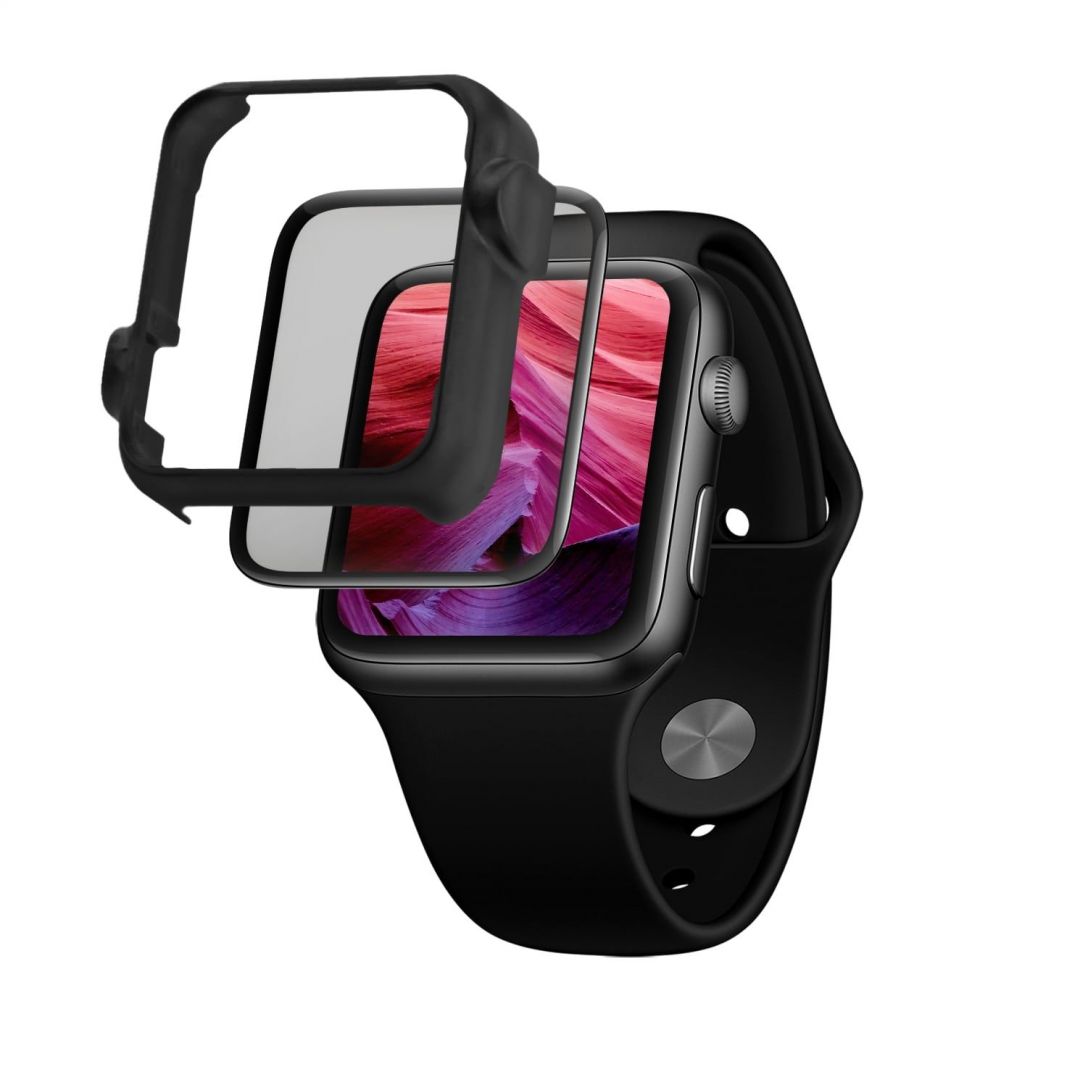 FIXED Tempered glass screen protector 3D Full-Cover for Apple Watch 42mm with applicator, full glue, black