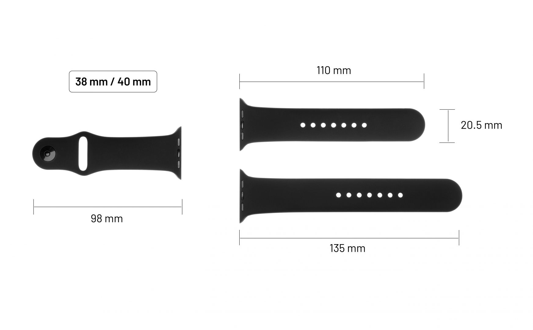 FIXED Silicone strap for Apple Watch 38 mm/40 mm, black