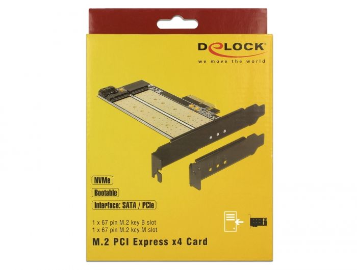 DeLock PCI Express x4 Card > 1x internal M.2 Key B + 1x internal NVMe M.2 Key M Low Profile Form Factor