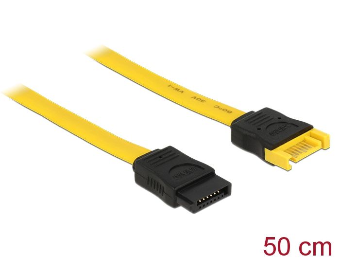 DeLock Extension cable SATA 6 Gb/s male > SATA female 50cm Yellow