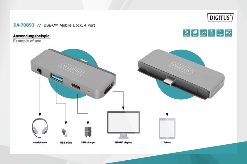 Digitus USB-C Mobile Dock 4 Port Gray