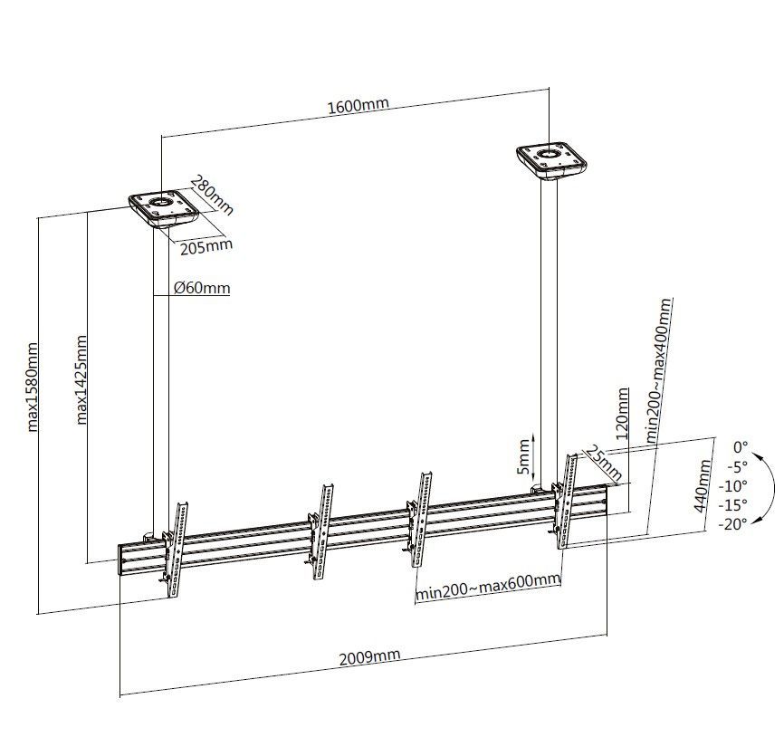 EQuip 45"-55" Dual Screen Ceiling Mount Black