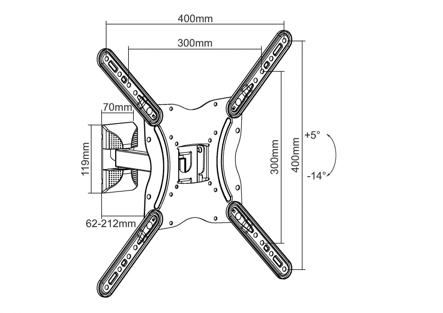 EQuip 23"-55" Pivoting TV Wall Mount Bracket Black